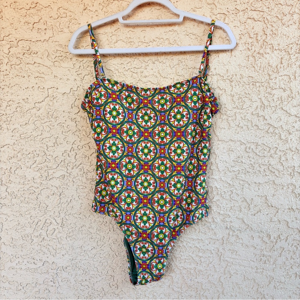 Violetta Italy Women’s 10 Boho Geometric Multicolor Green One Piece Swimsuit